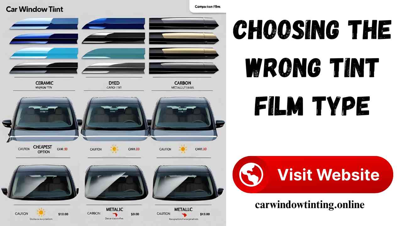 Choosing the Wrong Tint Film Type
Various car window tint film types with pricing and performance differencesSide-by-side comparison of window tint films: dyed, carbon, ceramic, metalizedChoosing the right car window tint film to avoid common tinting mistakes